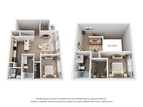 Floor plan for 2 beds, 2 baths, 1385 sqft